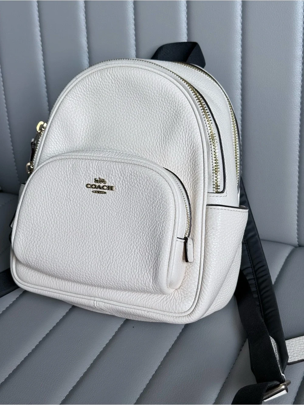 Coach Mini Court Backpack Pebbled Leather Color Chalk - Cream with Gold Hardware